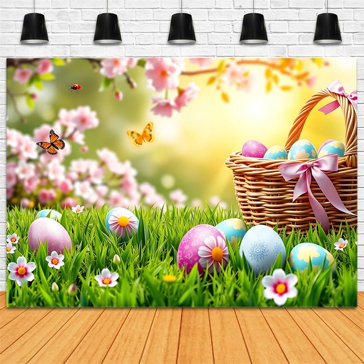 Easter Backdrop Butterfly Meadow Egg Basket Backdrop GTY3-237