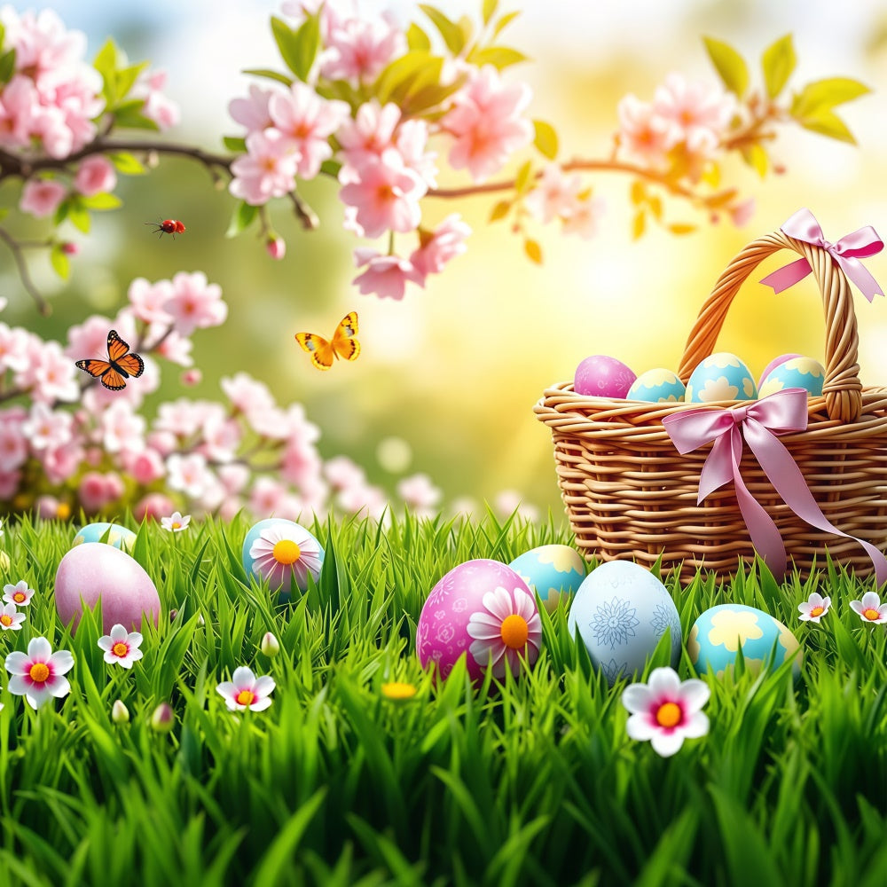 Easter Backdrop Butterfly Meadow Egg Basket Backdrop GTY3-237