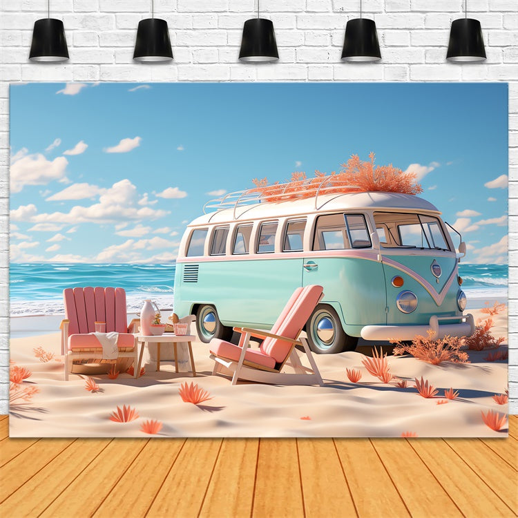Photo Backdrop Beach Retro Beach Camper Van Summer Backdrop GTY3-286
