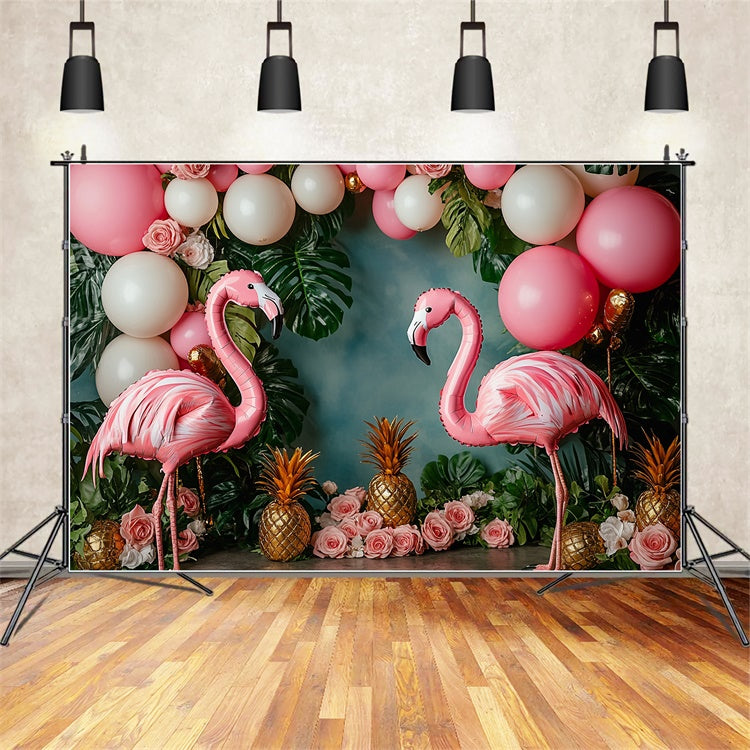 Tropical Photo Backdrop Balloon Flamingo Floral Summer Backdrop GTY3-395