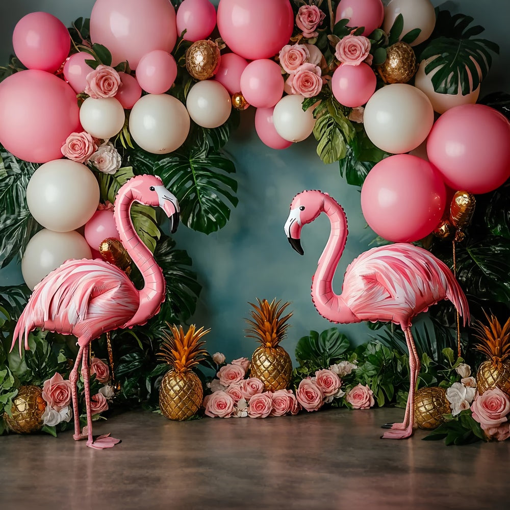 Tropical Photo Backdrop Balloon Flamingo Floral Summer Backdrop GTY3-395