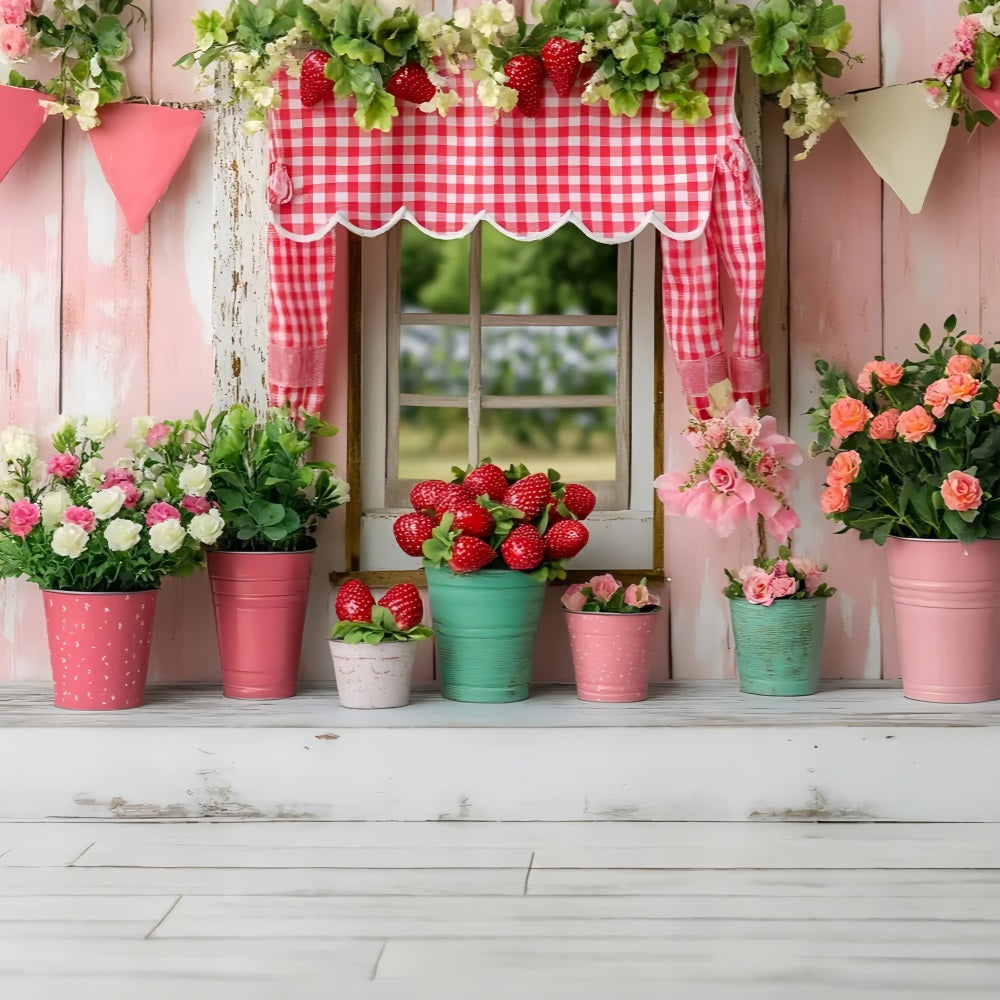 Spring Backdrop Photography Strawberry Floral Cottage Backdrop LXX1-119