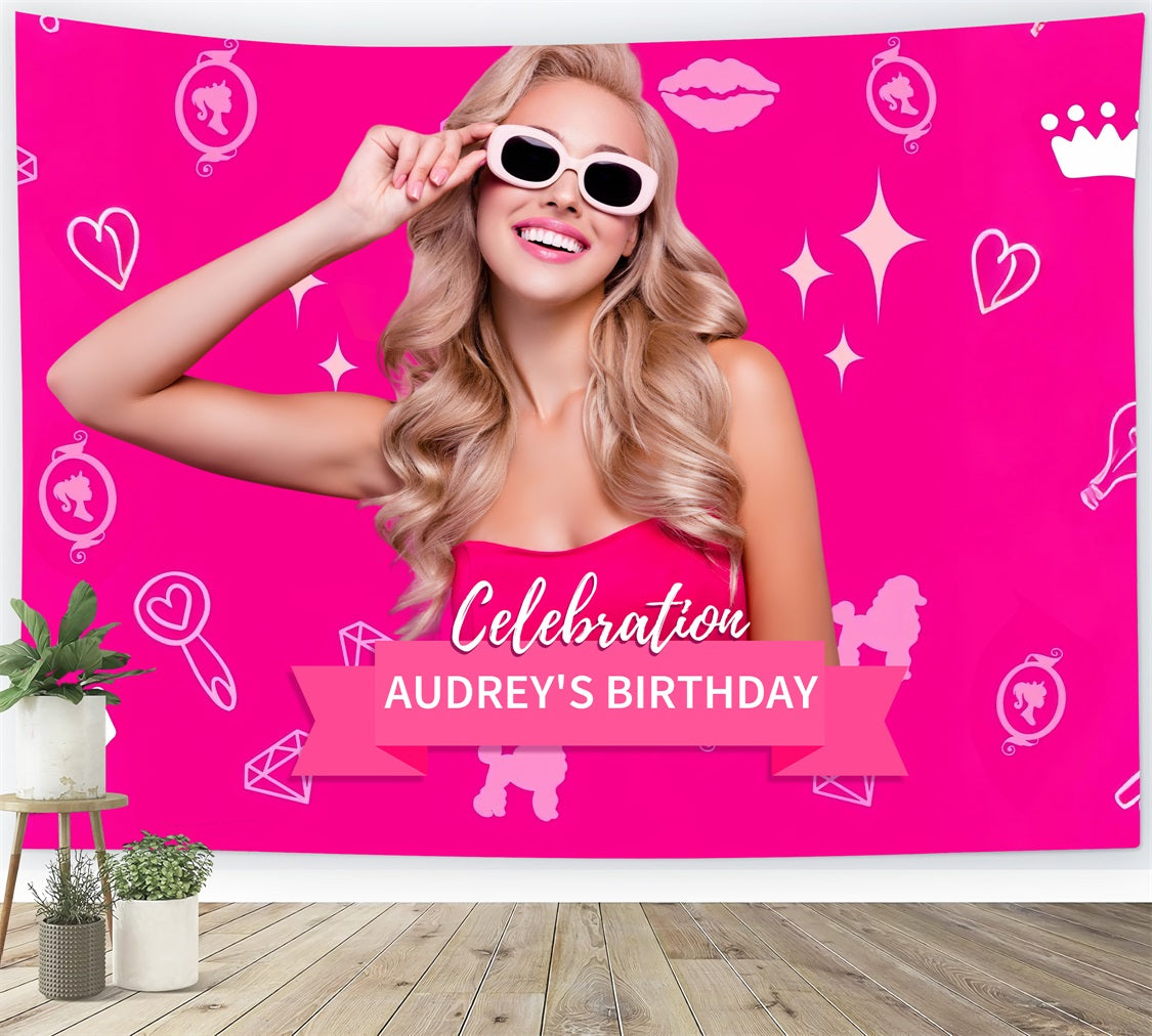 Custom Birthday Party Backdrop Fashion Doll Pink Sparkling Audrey Backdrop LXX1-210