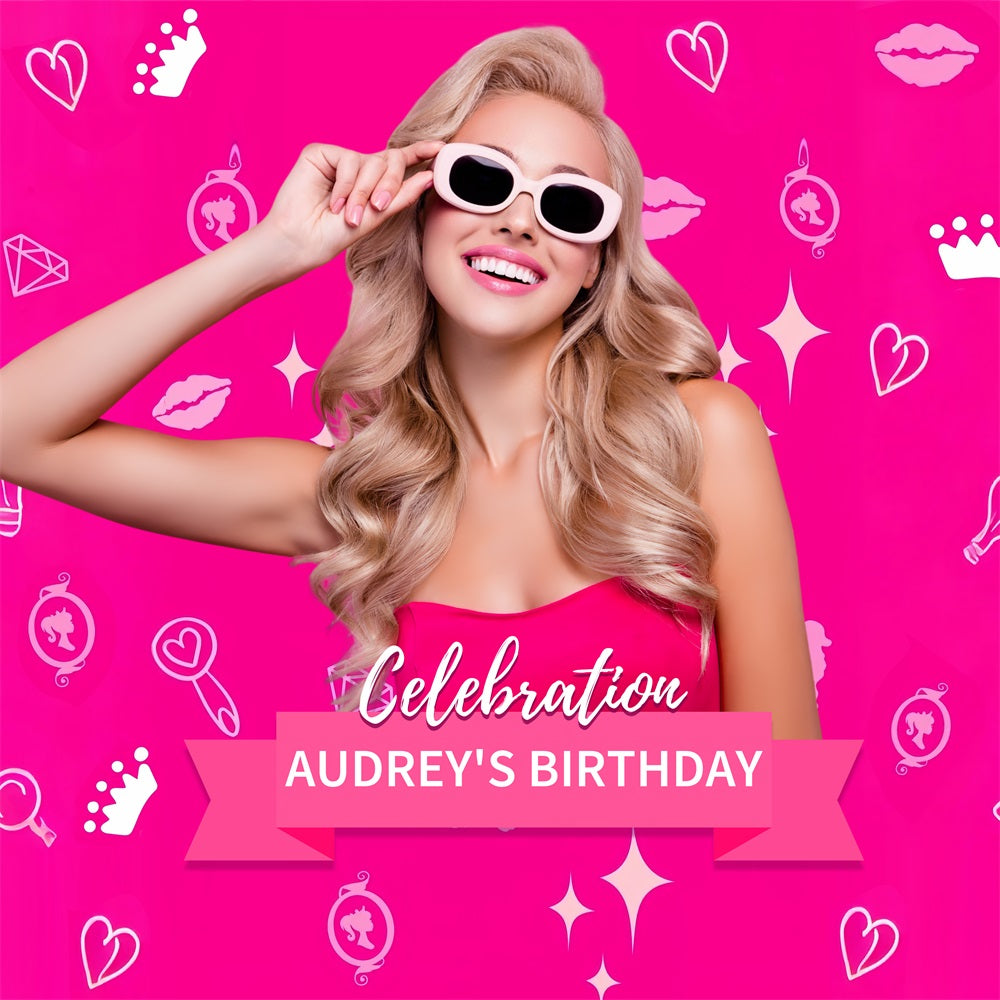 Custom Birthday Party Backdrop Fashion Doll Pink Sparkling Audrey Backdrop LXX1-210
