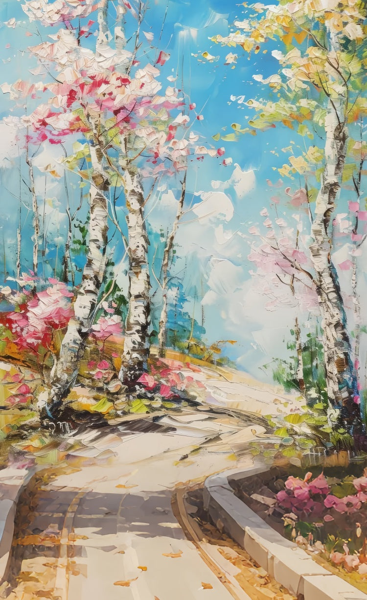 Artistic Backdrop Romantic Spring Blooming Road Sweep Backdrop LXX2-264