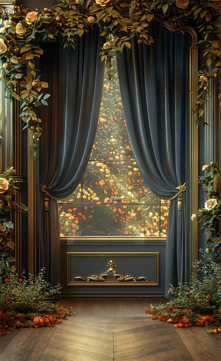 Backdrops Fine Art Luxury Drapes Golden Floral Sweep Backdrop LXX2-272