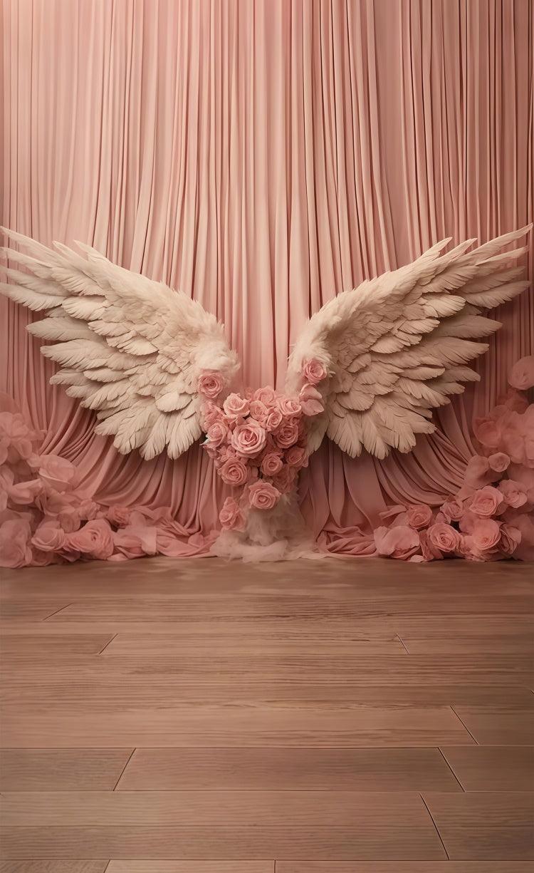 Mothers Day Backdrop Romantic Pink Angel Wings Sweep Backdrop LXX2-296