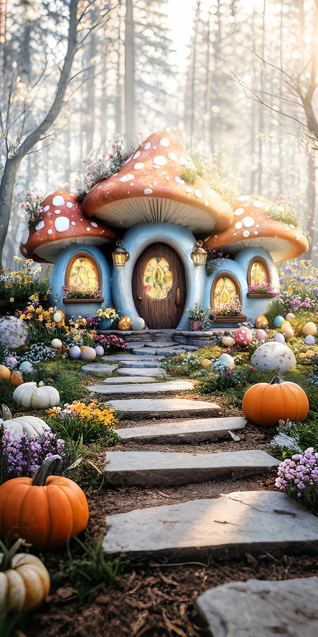Easter Photo Backdrop Enchanted Forest Mushroom Home Sweep Backdrop LXX2-300