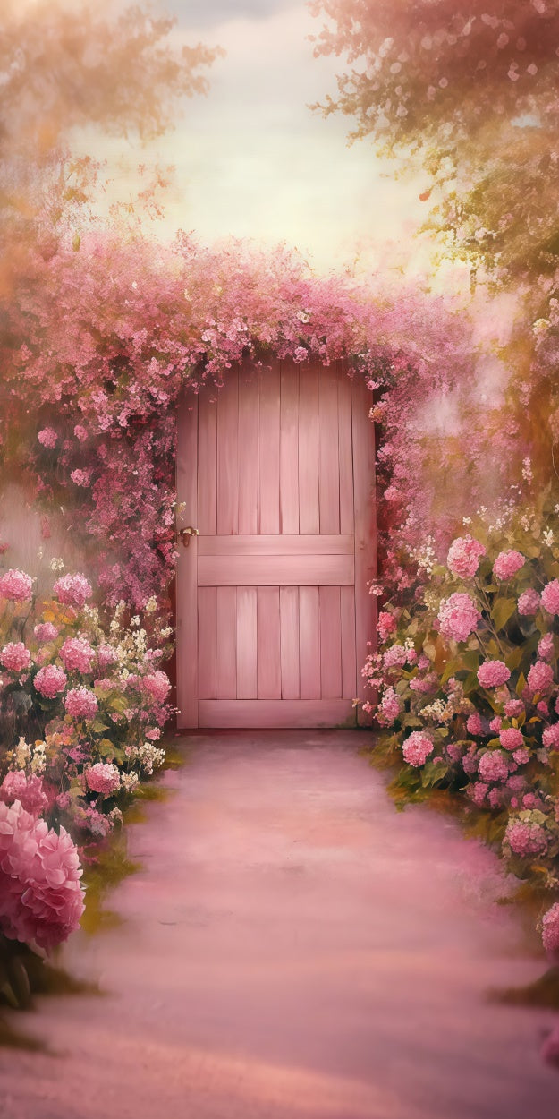 Floral Photography Backdrop Pink Floral Garden Door Sweep Backdrop LXX2-302