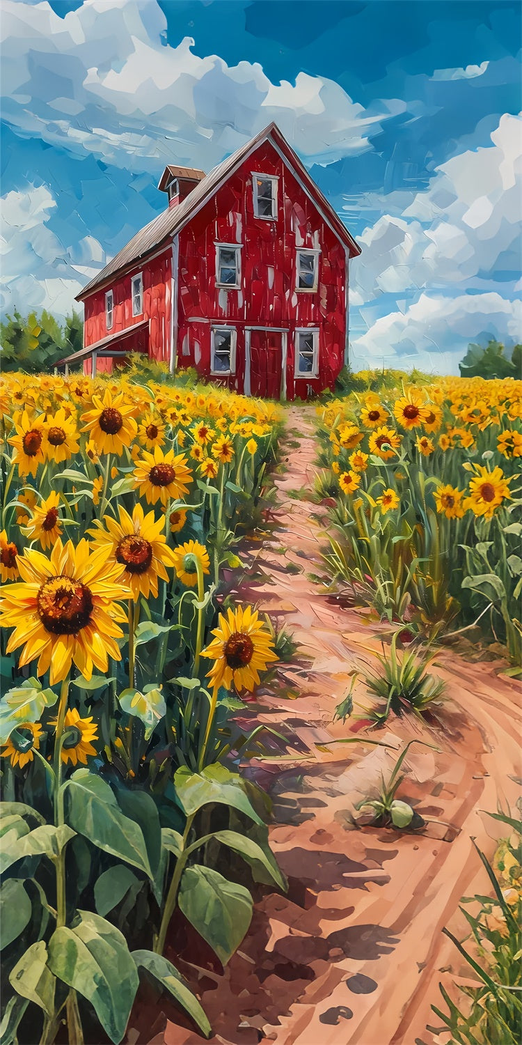 Floral Photo Backdrop Sunflower Farm Red Barn Sweep Backdrop LXX2-303