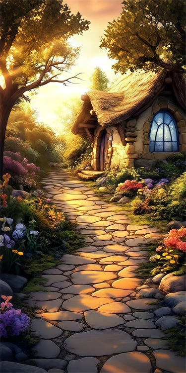 Flower Photo Backdrop Enchanted Stone Cottage Garden Path Sweep Backdrop LXX2-305