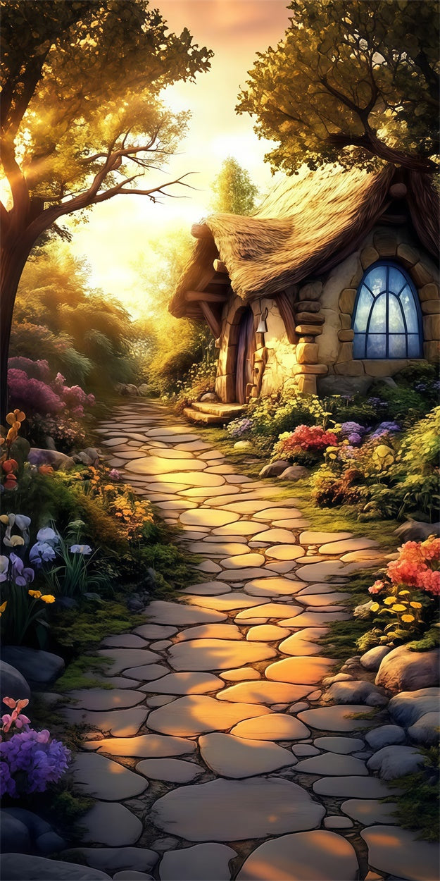 Flower Photo Backdrop Enchanted Stone Cottage Garden Path Sweep Backdrop LXX2-305