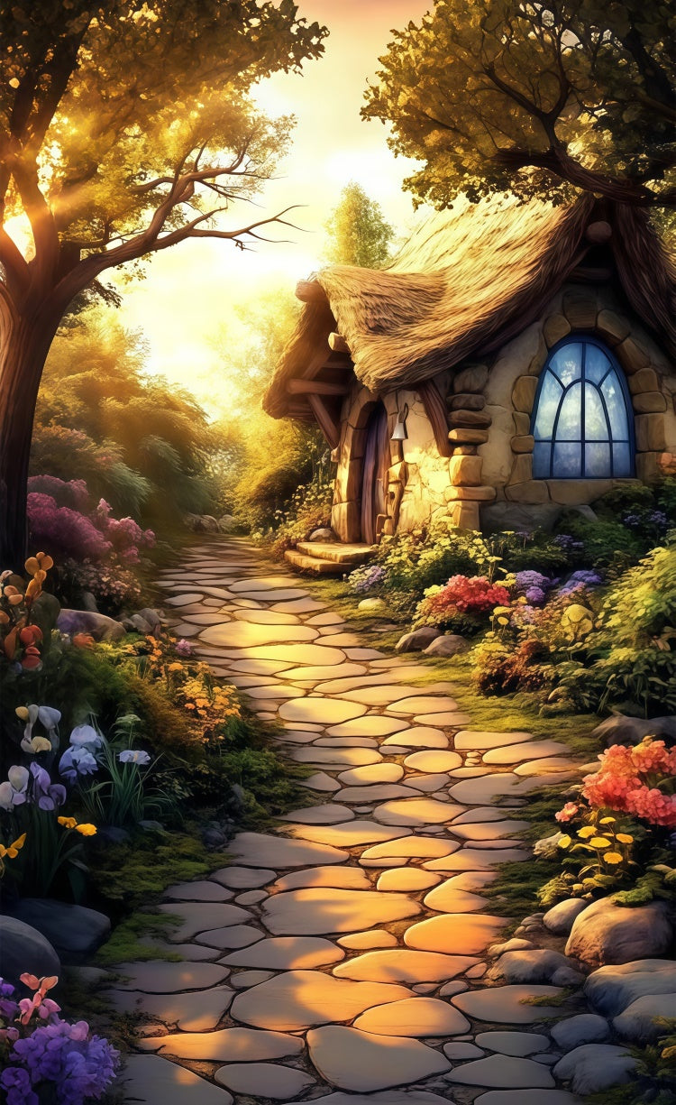 Flower Photo Backdrop Enchanted Stone Cottage Garden Path Sweep Backdrop LXX2-305