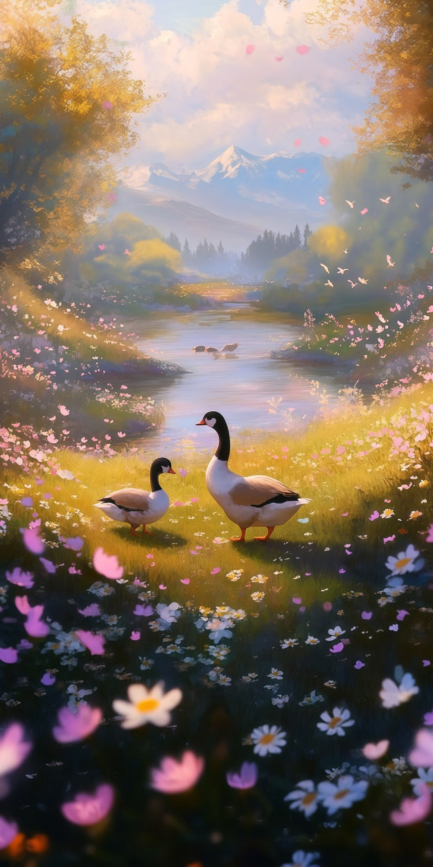 Spring Photo Backdrop Meadow Tranquil Mountain River Sweep Backdrop LXX2-306