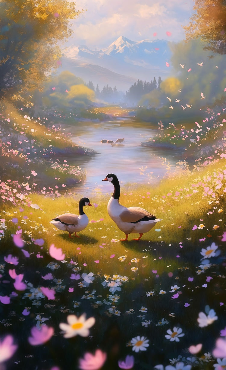Spring Photo Backdrop Meadow Tranquil Mountain River Sweep Backdrop LXX2-306