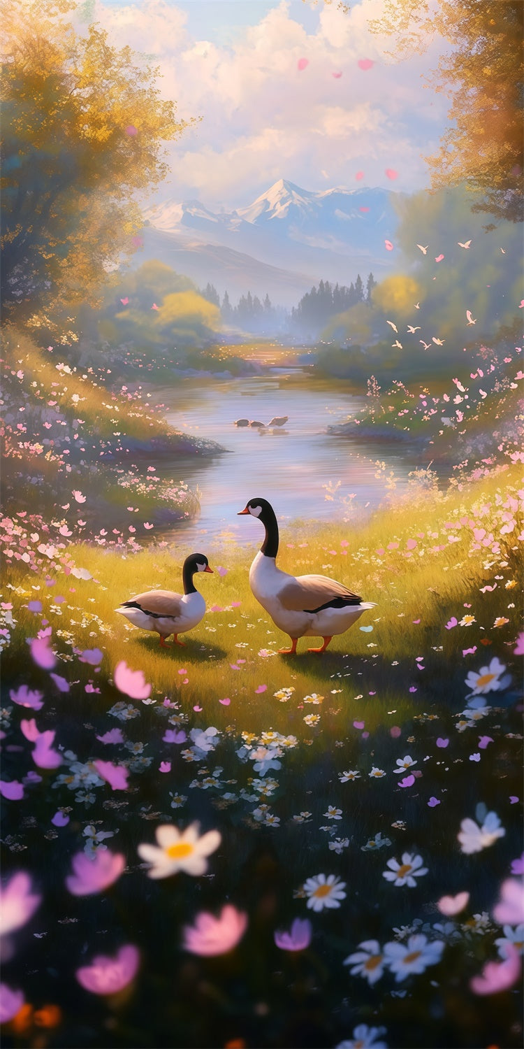 Spring Photo Backdrop Meadow Tranquil Mountain River Sweep Backdrop LXX2-306