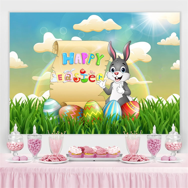Easter Backdrop Ideas Happy Scroll Bunny Personalized Backdrop LXX3-100