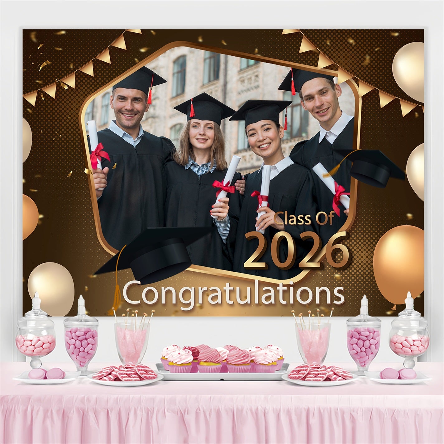 Personalized Graduation Backdrop Elegant Balloon Graduation Party Backdrop LXX3-155