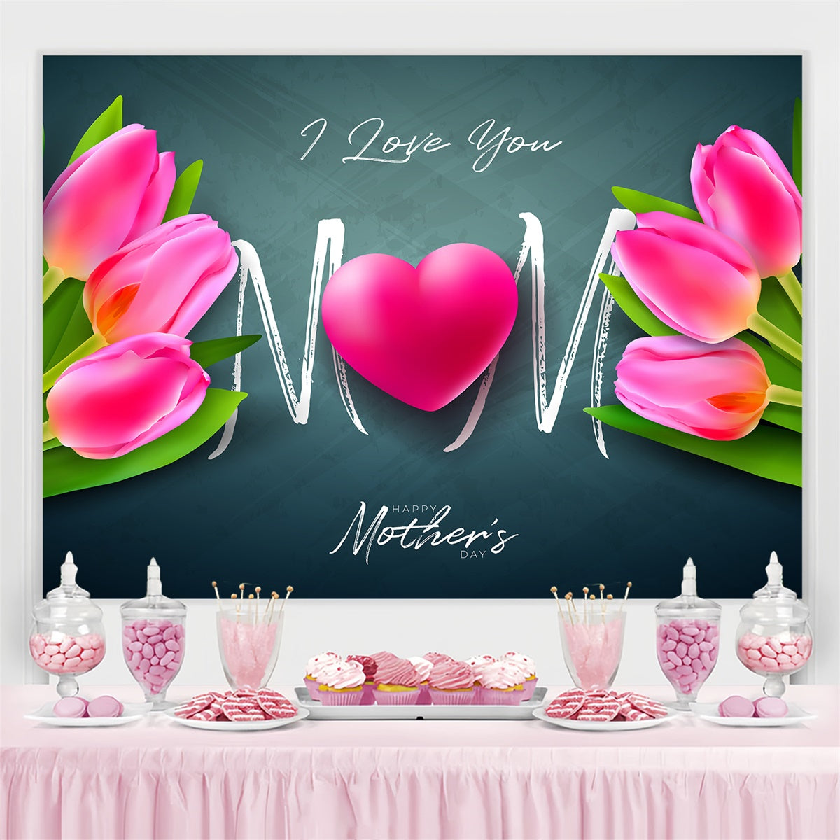 Mother's Day Backdrop Elegant Pink Tulip Customized Backdrop LXX3-72