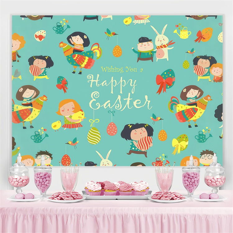 Backdrop For Easter Egg Hunt Playful Bunny Personalized Backdrop LXX3-96