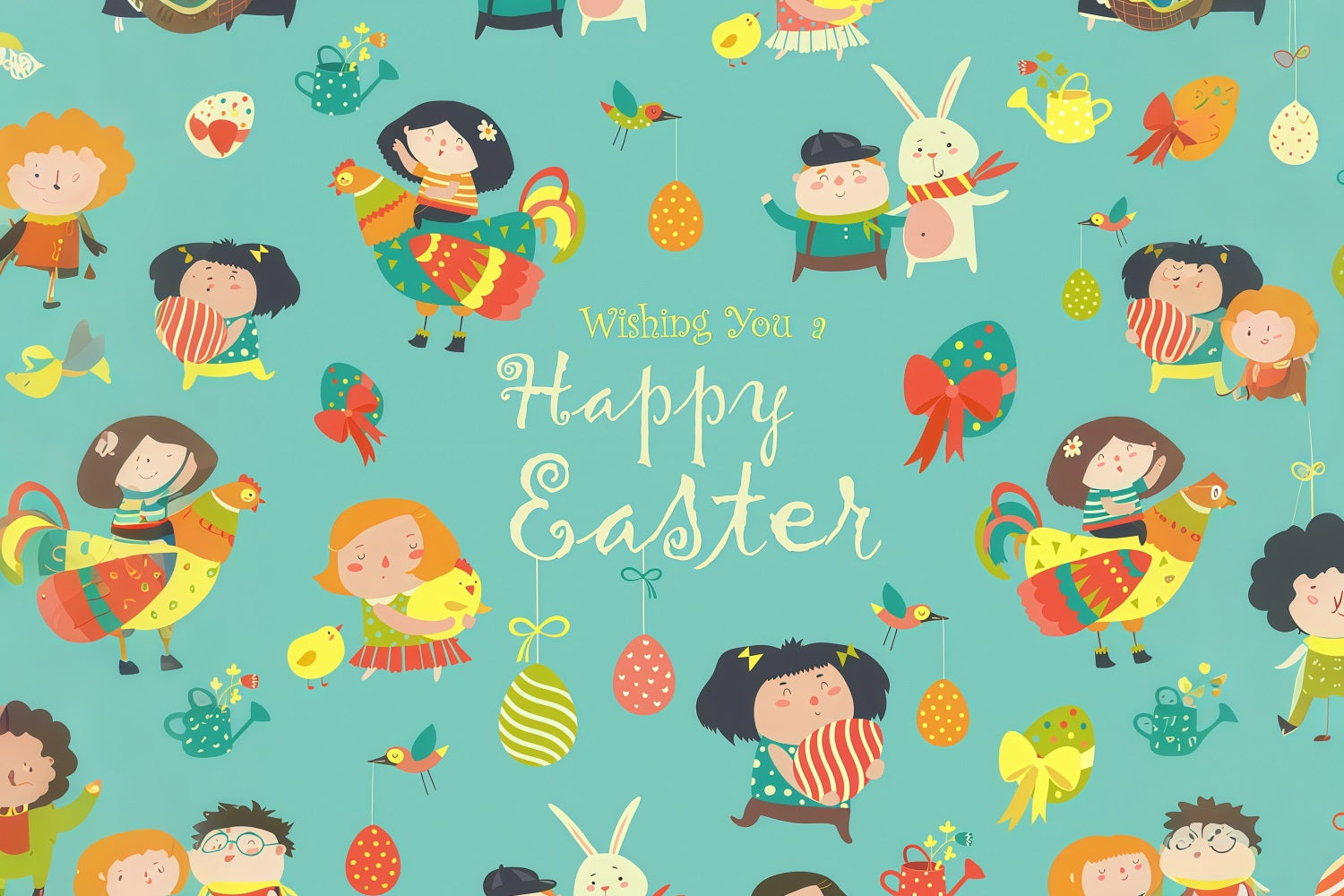 Backdrop For Easter Egg Hunt Playful Bunny Personalized Backdrop LXX3-96