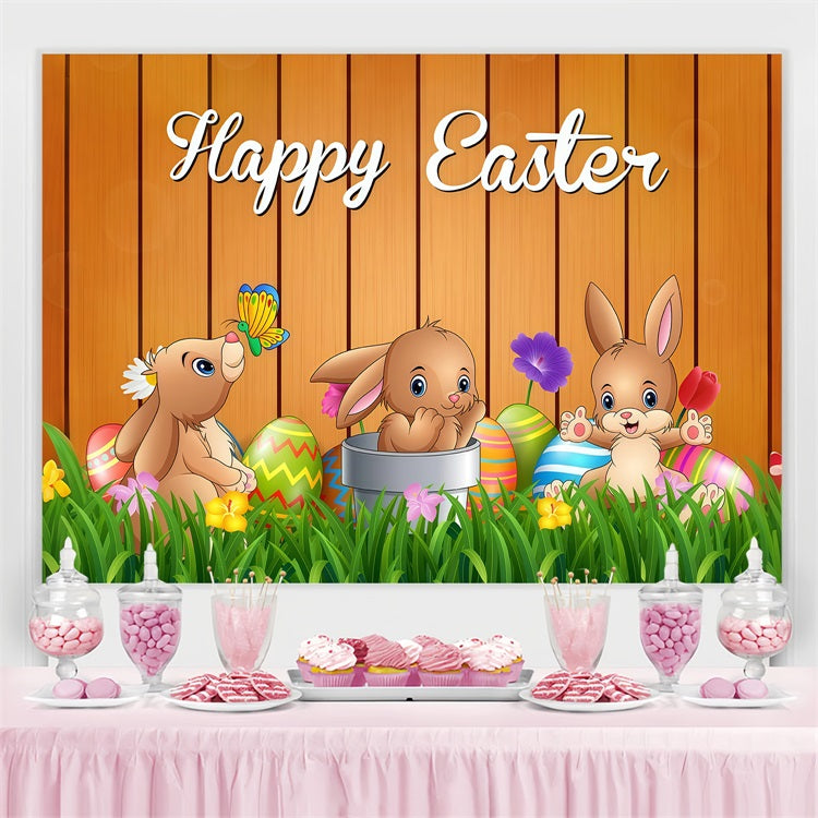 Easter Bunny Backdrop Cartoon Bunny Wooden Personalised Backdrop LXX3-99