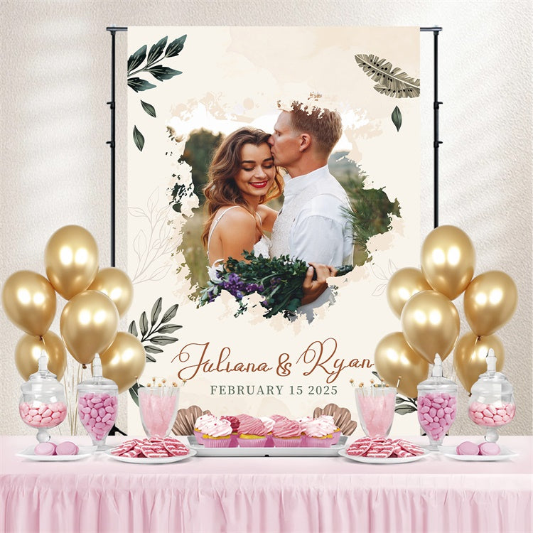 Customized Backdrop For Wedding Soft Beige Leaves Backdrop LXX4-105