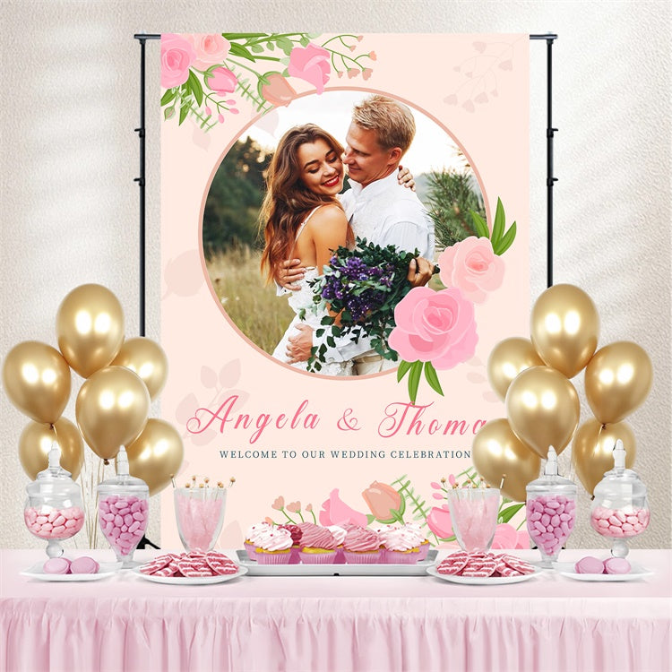 Custom Wedding Photo Backdrop Circle Frame Rose Backdrop LXX4-106