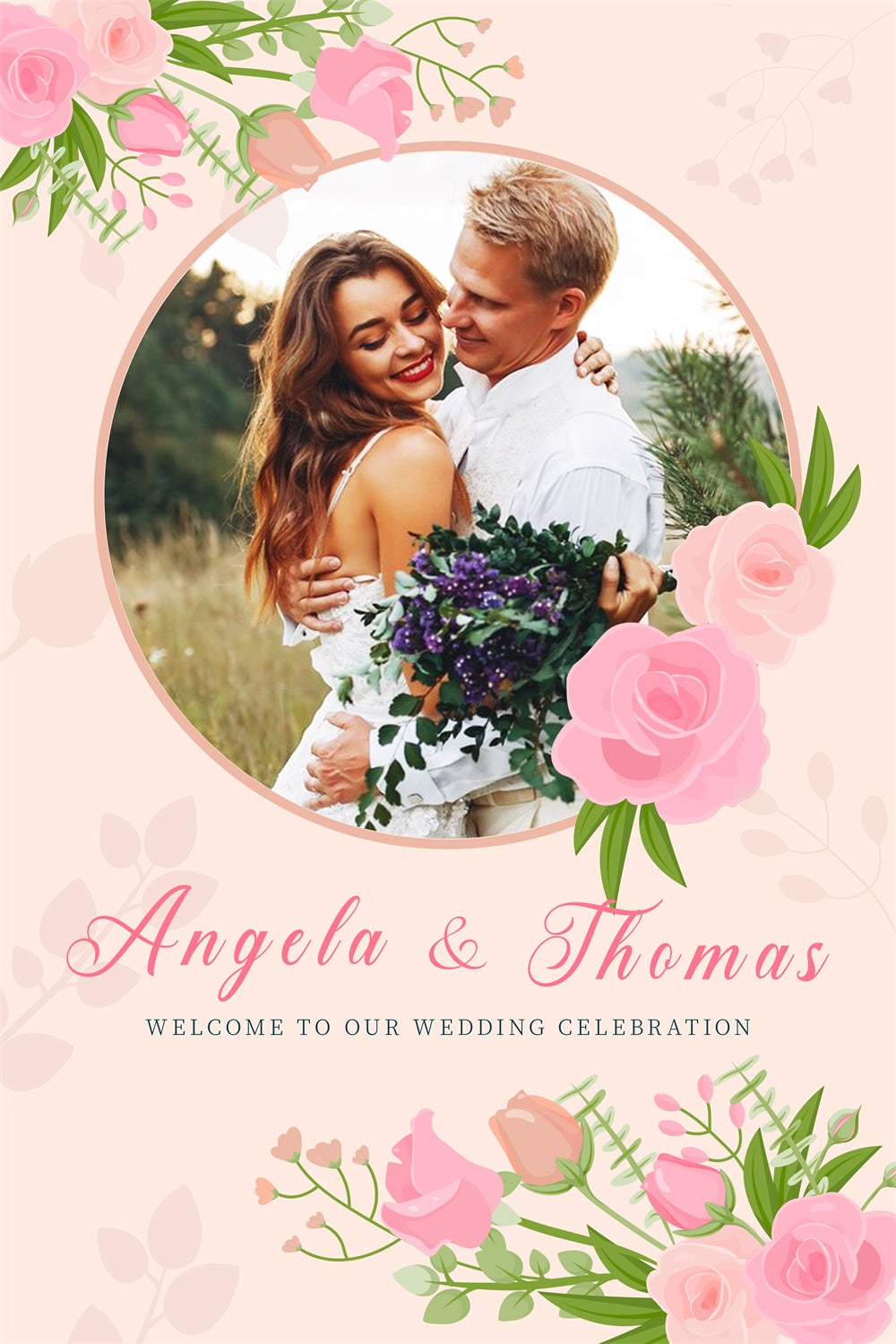 Custom Wedding Photo Backdrop Circle Frame Rose Backdrop LXX4-106