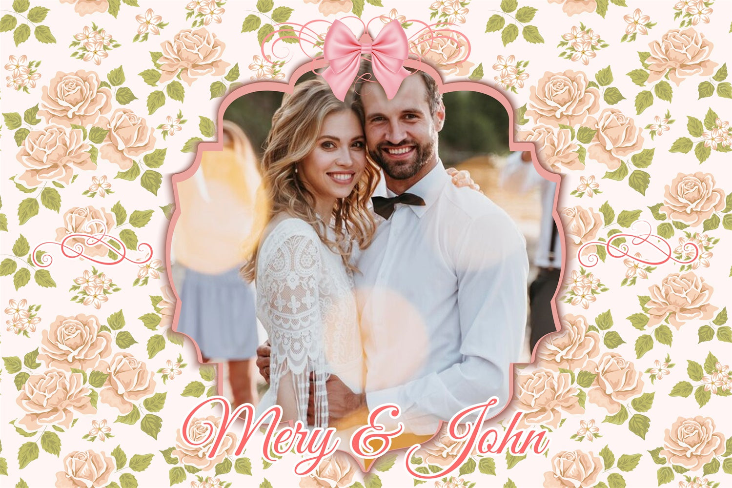 Custom Wedding Photo Backdrop Cream Rose Vintage Backdrop LXX4-134