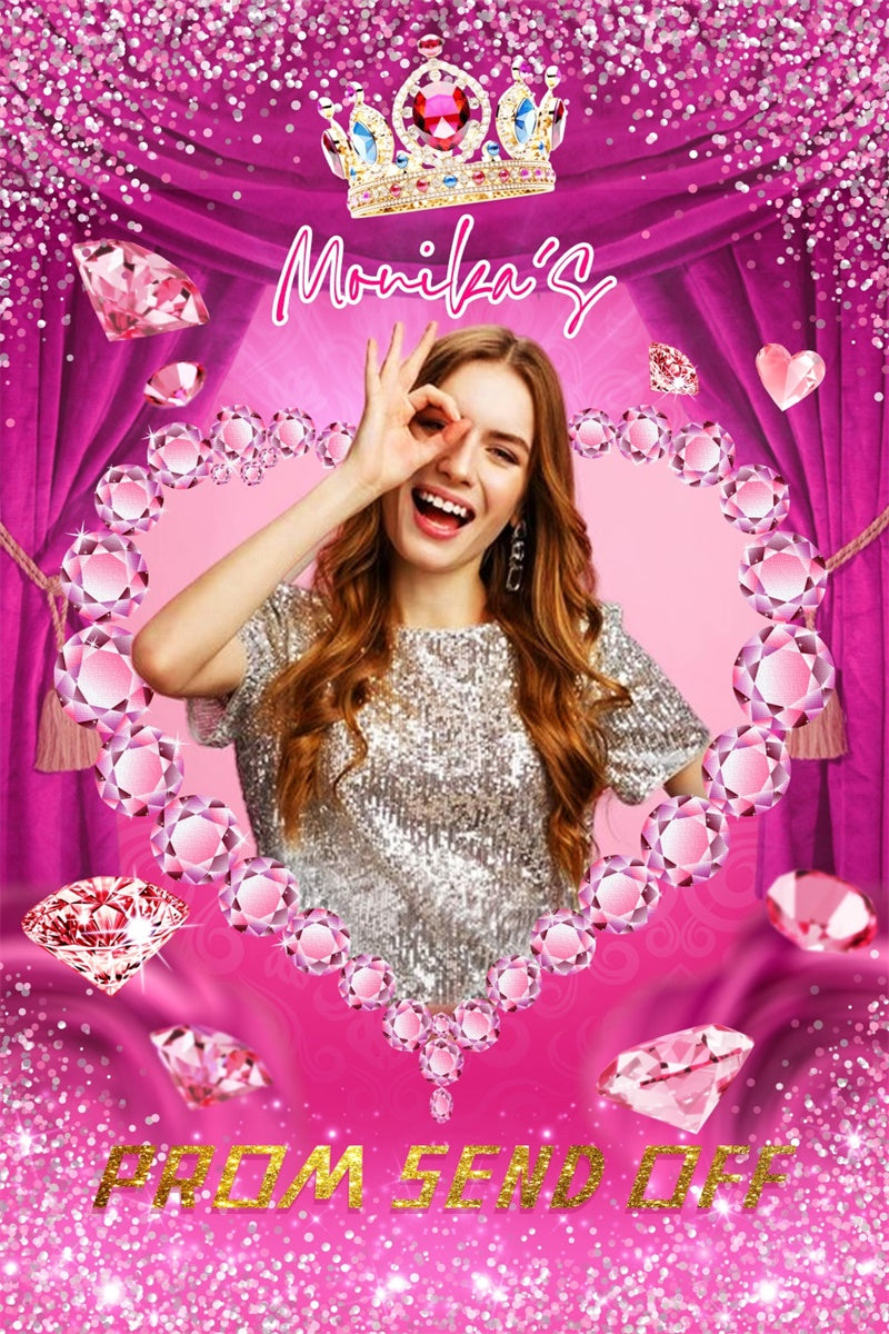 Prom Backdrops Pink Diamond Crown Graduation Party Backdrop LXX4-139