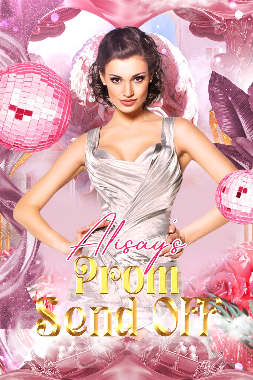 Prom Photo Backdrop Retro Pink Disco Graduation Party Backdrop LXX4-141