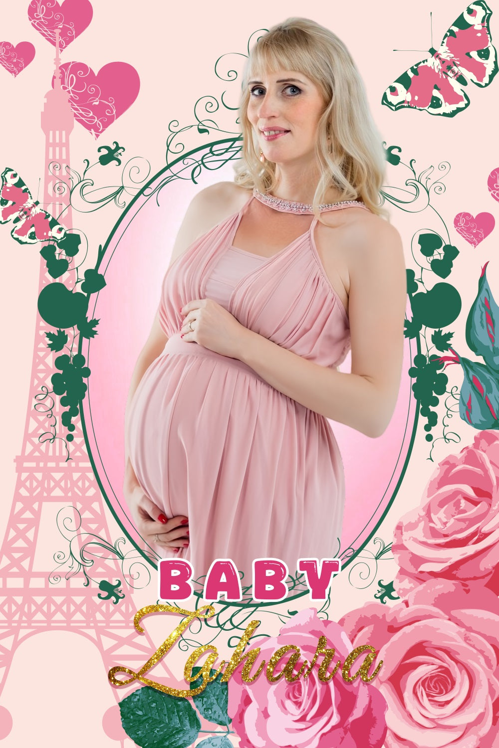 Baby Shower Backdrop Girl Butterfly Eiffel Tower Floral Custom Backdrop LXX4-189