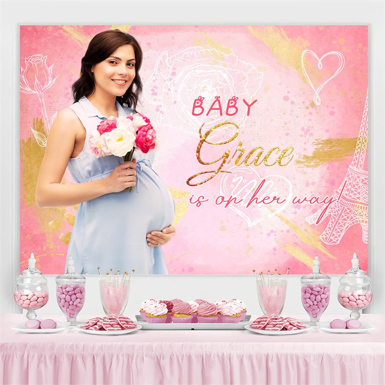 Backdrop For Baby Shower Girl Floral Heart Paris Customized Backdrop LXX4-191