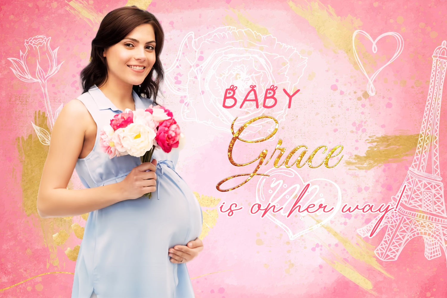 Backdrop For Baby Shower Girl Floral Heart Paris Customized Backdrop LXX4-191