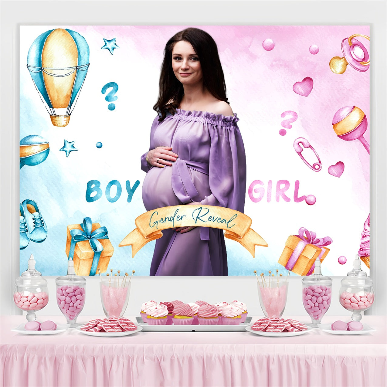 Backdrop For Baby Shower Boy Or Girl Balloon Personalized Backdrop LXX4-194