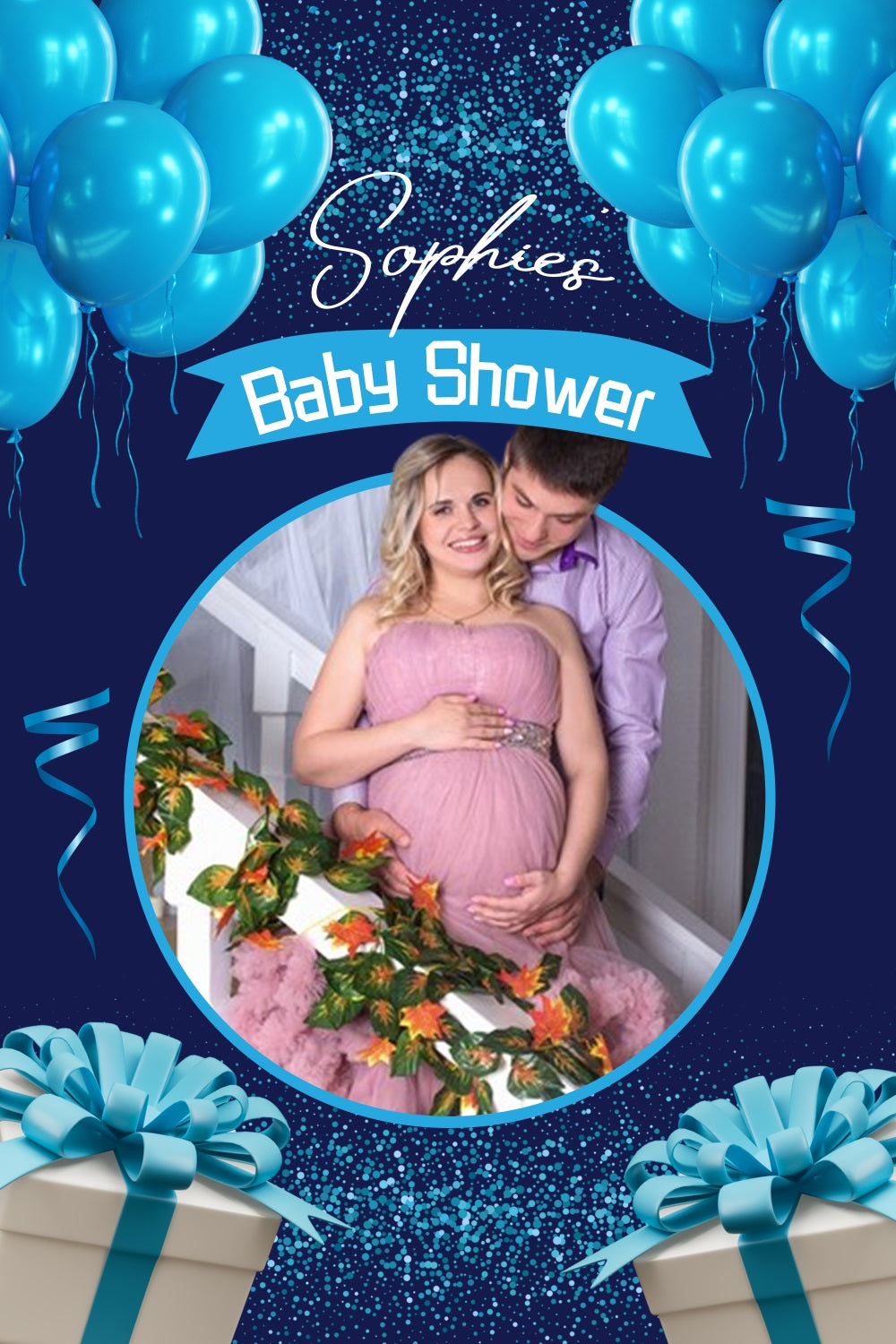 Baby Shower Backdrops Blue Gift Balloon Personalised Backdrop LXX4-196