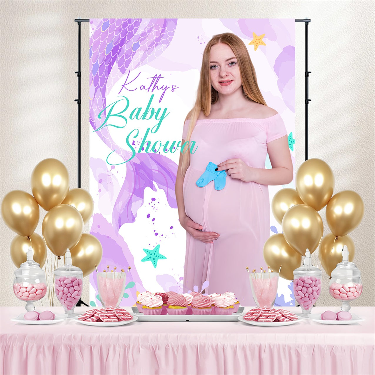 Backdrop Baby Shower Purple Mermaid Tail Custom Backdrop LXX4-197