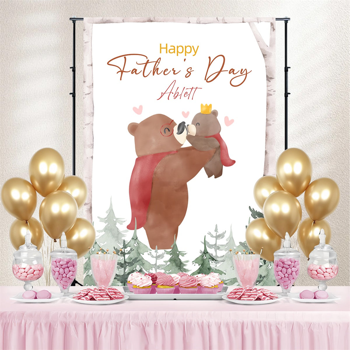 Father's Day Backdrop Woodland Bear Hug Personalised Backdrop LXX4-54