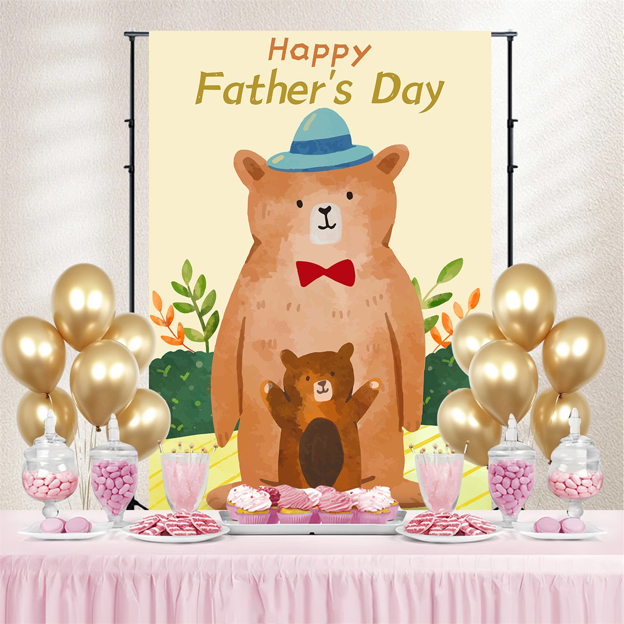 Fathers Day Backdrop Cute Brown Bears Personalized Backdrop LXX4-59