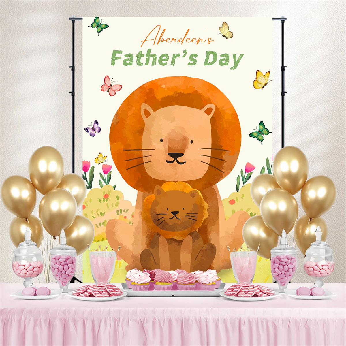 Father's Day Photo Backdrop Butterfly Meadow Lion Personalised Backdrop LXX4-60