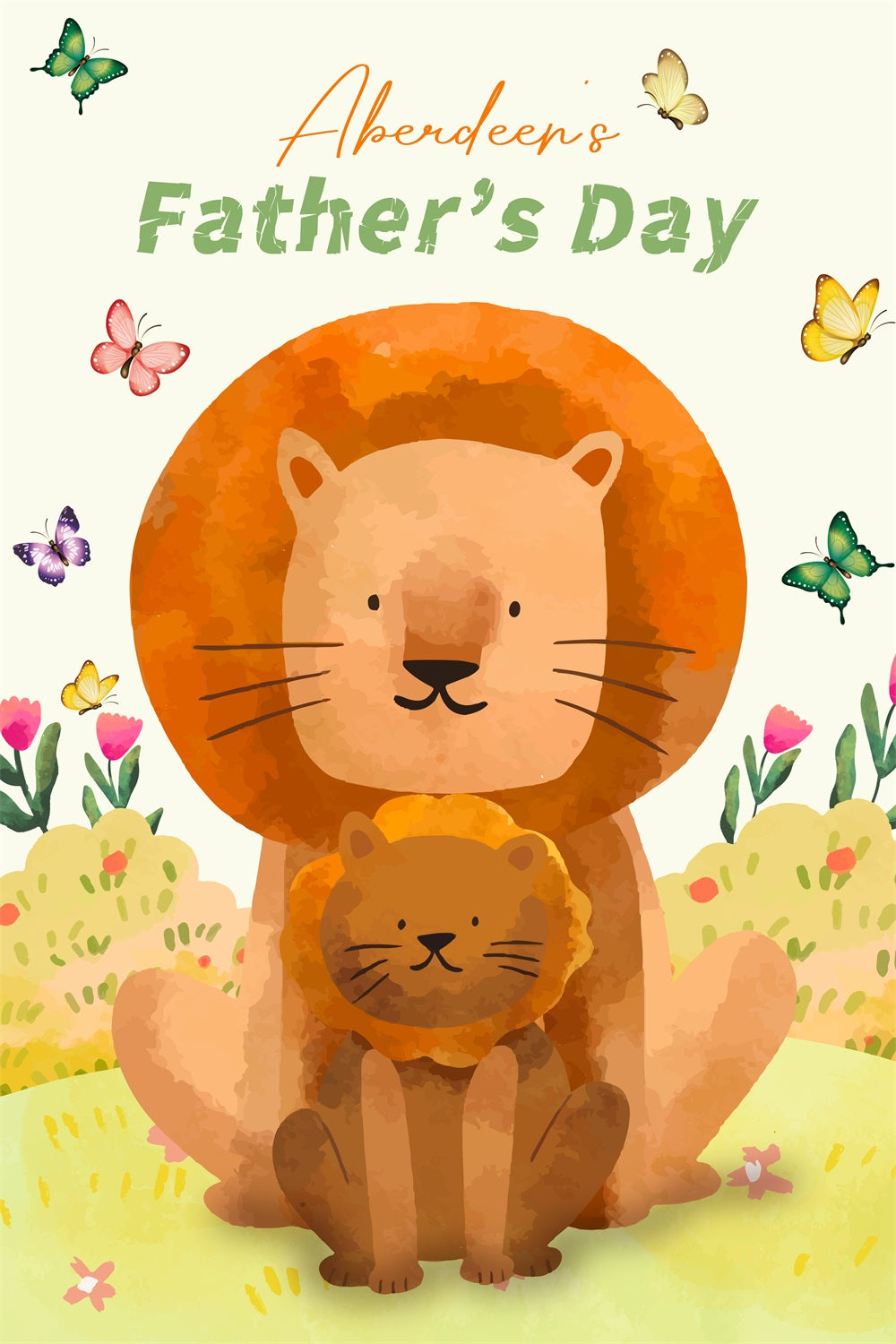 Father's Day Photo Backdrop Butterfly Meadow Lion Personalised Backdrop LXX4-60