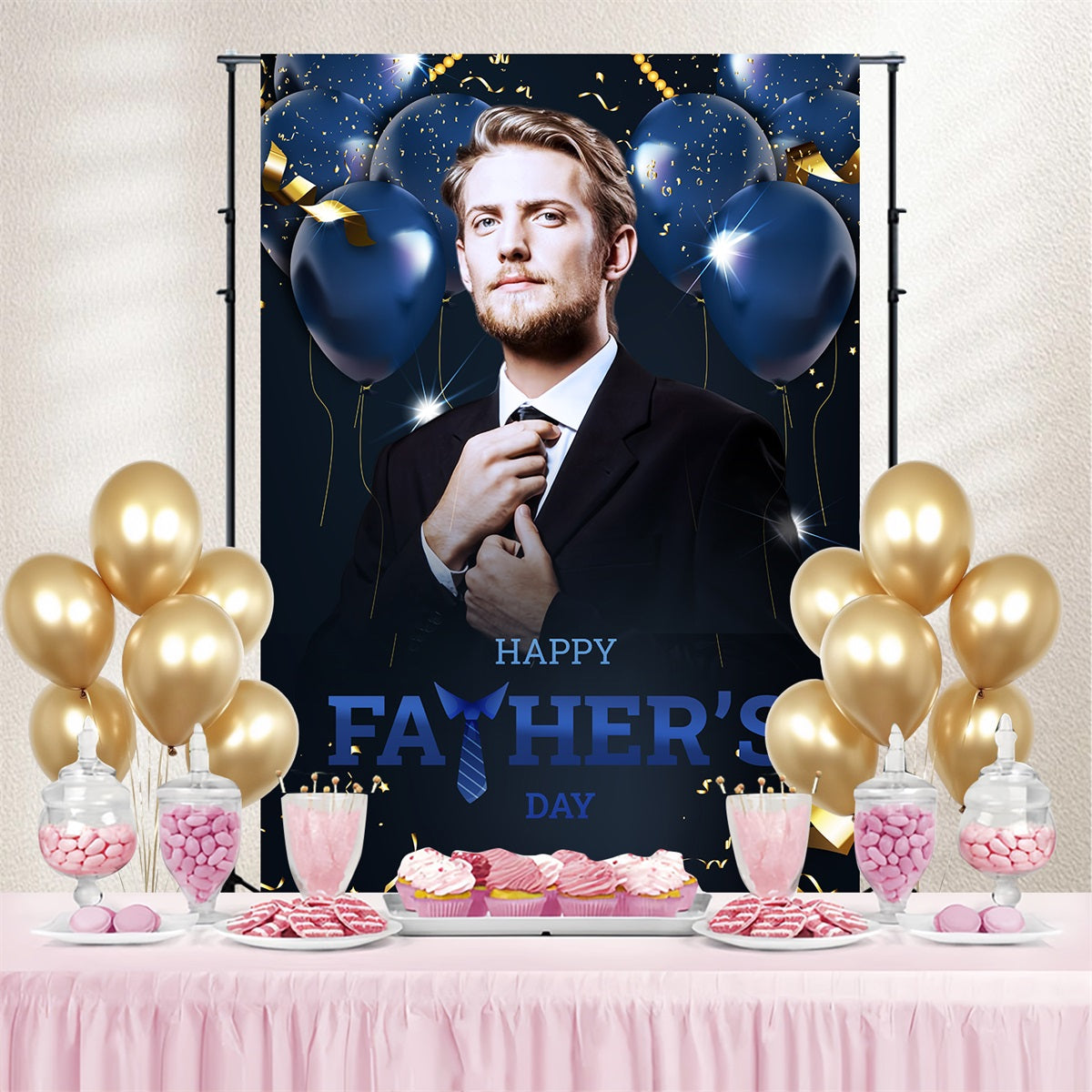 Fathers Day Photo Backdrop Blue Confetti Balloons Personalized Backdrop LXX4-62