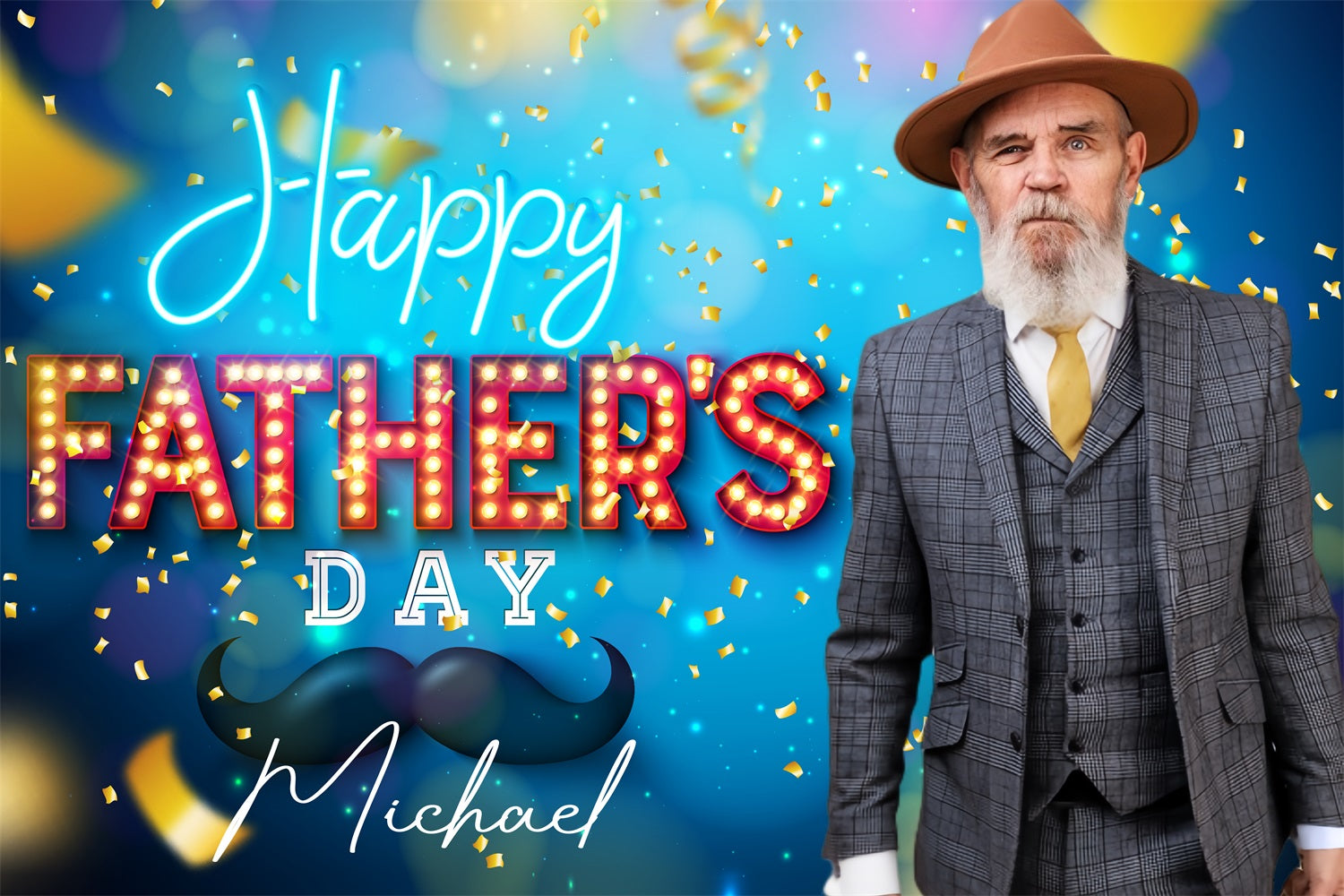 Happy Fathers Day Backdrop Neon Light Confetti Personalised Backdrop LXX4-64