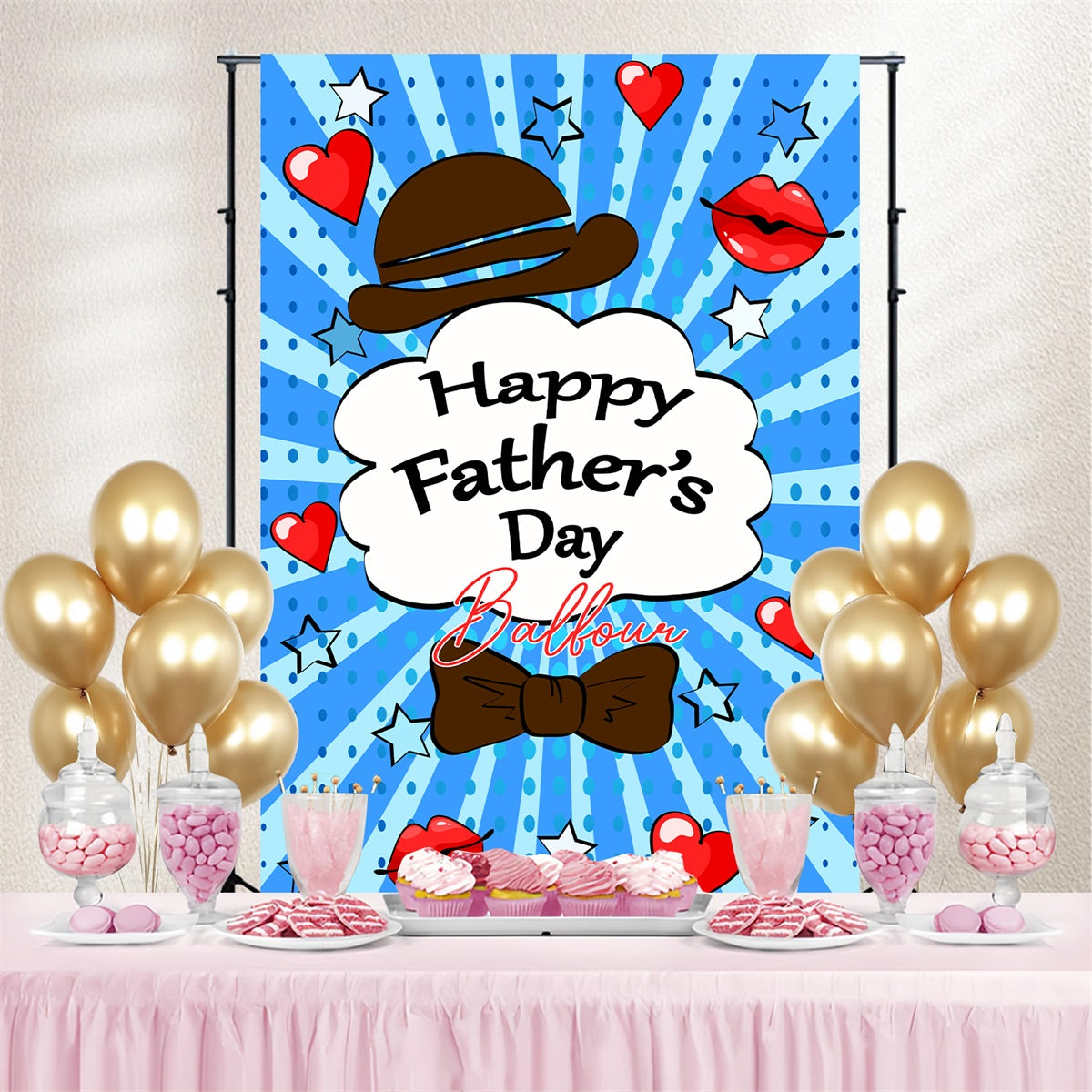 Backdrop For Father's Day Red Lips Hearts Stars Personalized Backdrop LXX4-66