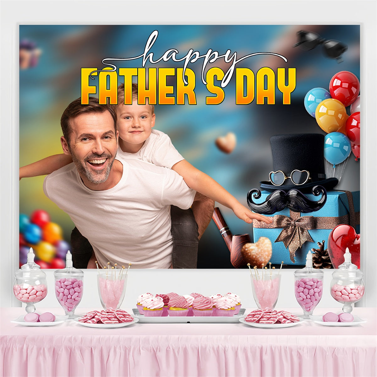 Father's Day Backdrop Ideas Colorful Balloons Gift Personalised Backdrop LXX4-71