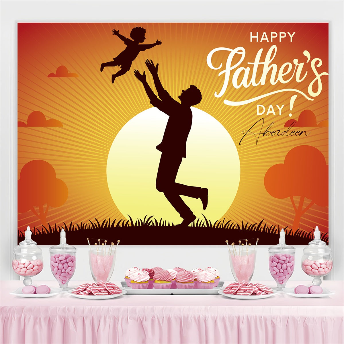 Father's Day Backdrop Sunset Silhouette Personalized Backdrop LXX4-73