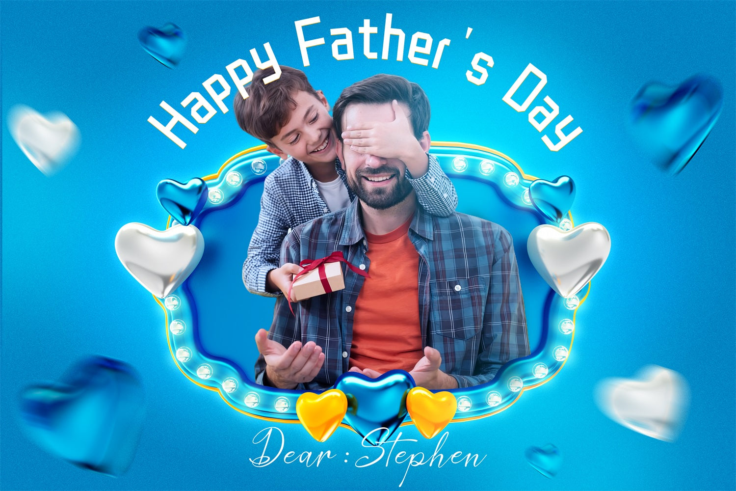 Backdrop Father's Day Blue Hearts Personalised Backdrop LXX4-75