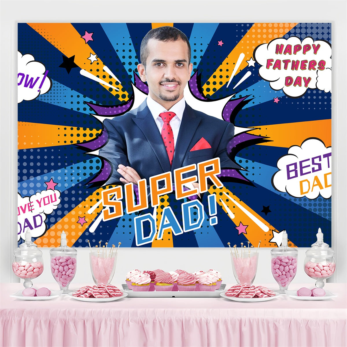Father's Day Photo Backdrop Super Hero Explosion Personalized Backdrop LXX4-81