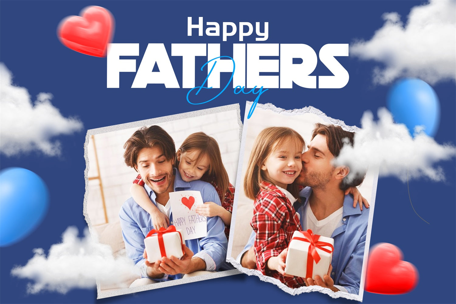 Fathers Day Photo Backdrop Cloudy Hearts Balloons Personalised Backdrop LXX4-83